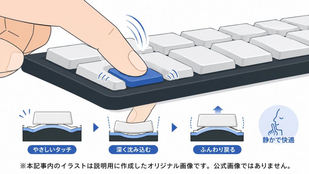 logicool k295の打鍵感とキータッチを表したイラスト