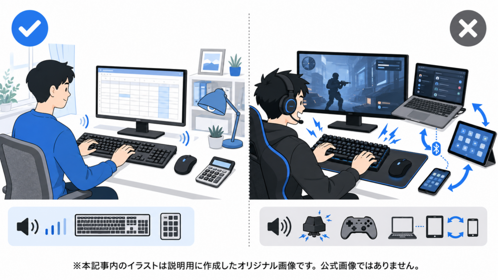 logicool k295がおすすめな人と向かない人を比較したイラスト