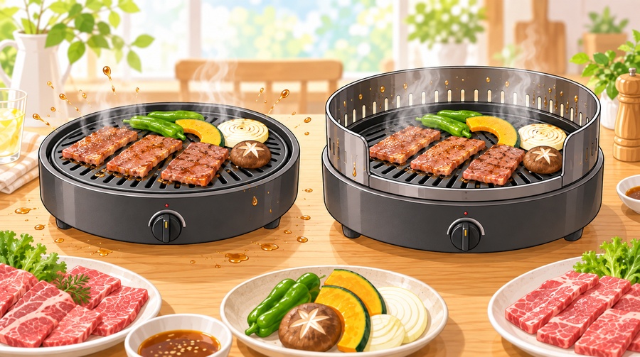 火力や肉の焼け方、連続燃焼時間に大きな差はない